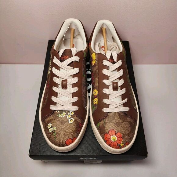 NIB COACH CR803 Clip Low Top Sneaker In Signature Canvas With Floral Print 10B - Picture 1 of 5